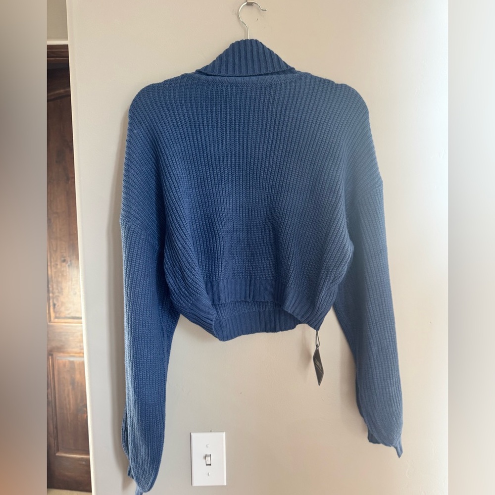 Zaful Blue Cropped Turtleneck Sweater Chunky Knit Cozy Clean Girl - Picture 5 of 5